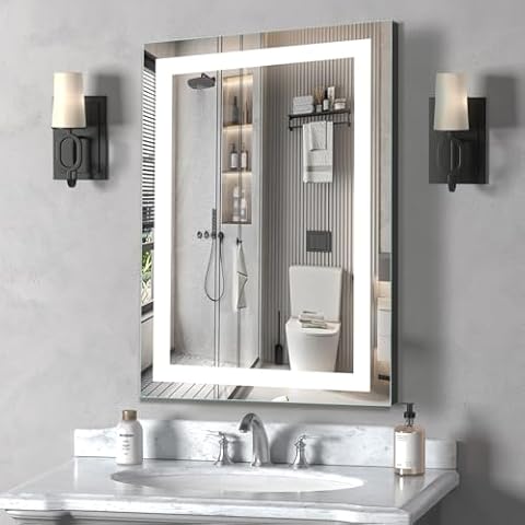 16×24 inches LED Bathroom Mirror, Bathroom Vanity Mirror with Lights for Wall, Wall Mounted Vanity for Bathroom Makeup, Stepless Dimmable&Colors, Anti-Fog, Memory Function, Waterproof Cover