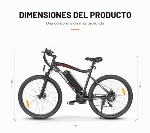 Miniatura 9 de Samebike Bicicleta Eléctrica De 26 Pulgadas Con Batería Extraíble 36 V 10 Ah Bicicleta Eléctrica De Montaña, Bicicleta Eléctrica Todoterreno Para Adultos, Hombres Y Mujeres Sy26 Black