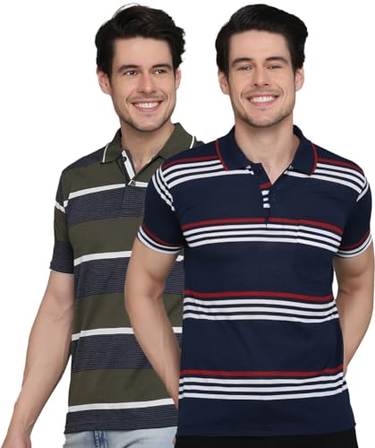 Image of INKKR Striped Men's Polo Neck T-Shirt Combo