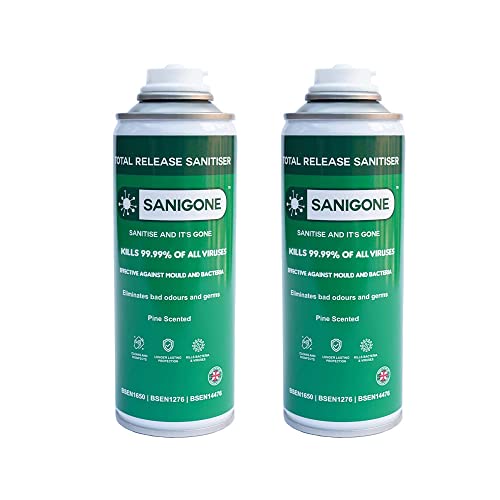 Sanigone TOTAL RELEASE Room Fogger - Disinfectant Sanitising 200ml Spray Can | Eliminate 99.99% of Viruses & Bacteria | Effective against Mould, Bad Odours and Germs | Pine Scented (2 Pack)
