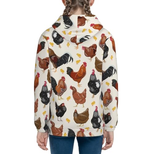 Roosters and Chickens Kids Pullover Hoodies Boys Sweatshirts Girls Athletic Clothes with Pocket4