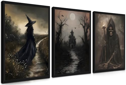 Framed Dark Academia Wall Art Set of 3, Vintage Gothic