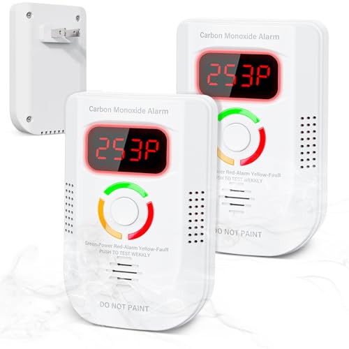 2 Pack Carbon Monoxide Detector, Plug-in Wall Carbon Monoxide Gas Detector, Portable Carbon Monoxide...
