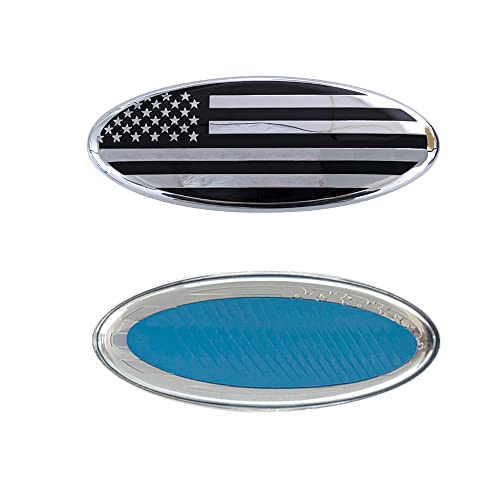 Image of SANRILY 5.7 Inch Silver Oval American Flag Emblem for Ford F150 F250 F350 5.7 inch x 2.3 inch Decal Badge Nameplate for Ford Edge Explorer Ranger Car Emblem Replacement Cover