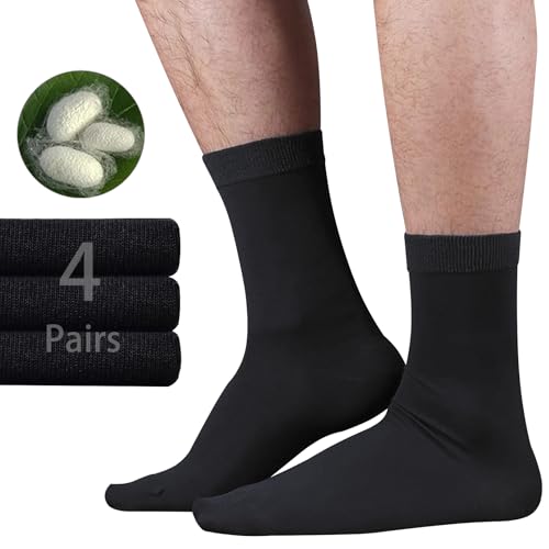 SIHA Mens dress socks, 4 Pairs silk socks men, Black socks for men 8-112