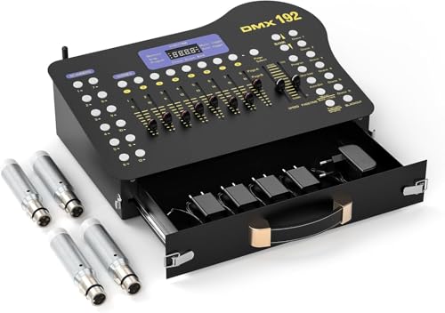 U`King Contrôleur DMX 192 canaux DJ Contrôleur avec tiroir avec émetteur DMX sans fil / 4 récepteurs pour DMX Controller 512, fête, tête mobile, lumière...