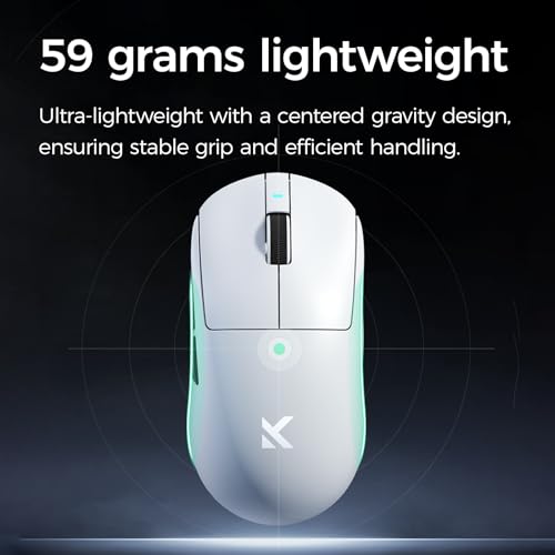 Image of MCHOSE A7 V2 Ultra Lightweight Wireless Gaming Mouse, Tri-Mode Connection, 59 Grams, PAW 3950TI 42K DPI Sensor, 8K Hz Wired /8K Hz Wireless Polling, 120 Hours Battery Life - White