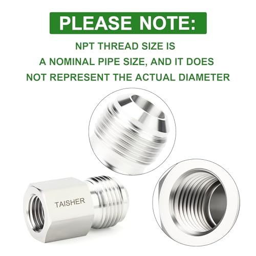 Image of TAISHER 2PCS Forging of 304 Stainless Steel Tube Flare Fittings, 1 /2 inch Male Flare x 3 /8 inch NPT Female, Half Union