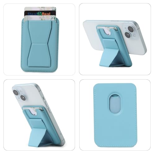 Image of Stealodeal MagSafe Magnetic Card Holder with Stand for iPhone | 2-in-1 Wallet & Mobile Stand | Strong Magnetic Grip | Ultra-Slim PU Leather Finish | Secure Card Storage (Color-Blue)