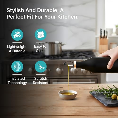 Image of The Better Home Matte Black Ceramic 750ml Capacity Bar Accessories Bottle Pour Spouts | Drip-Free Spout Wooden Stopper Lid Odor Resistant Stain Resistant Airtight Leakproof Modern Tableware Design