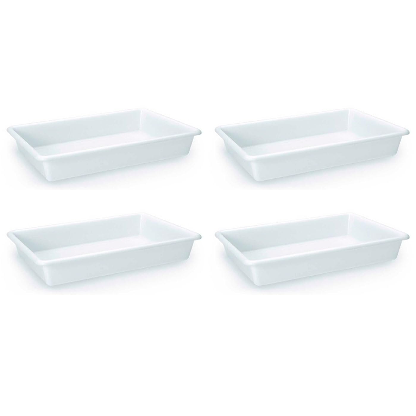 Tradineur - Set di 4 vassoi frigoriferi in plastica, riutilizzabili, per servire cibo, prodotto in Spagna, 13 litri, 54 x 39,5 x 8,5 cm, colore: bianco
