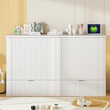 MERITLINE Full Murphy Bed with Storage Drawers and Charging Station, Wood Folding Murphy Chest Bed Cabinet for Adult White