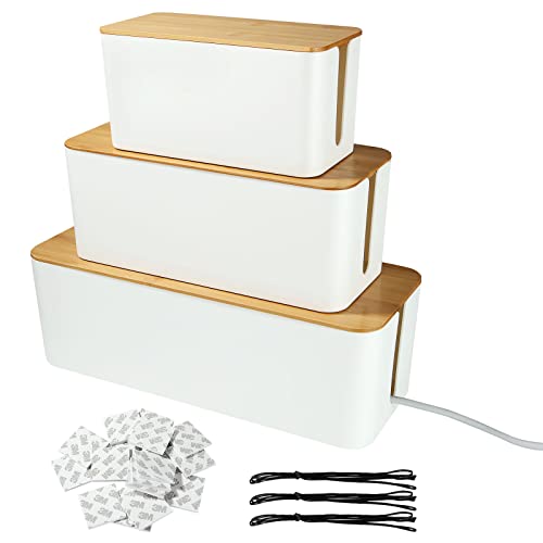 Boîte cache câble en bois pour multiprise : pack de 3 organiseurs blancs