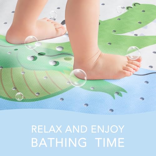 Image of PRATIQUE Kids Bath Mat for Tub Non Slip,40 X 16 Inch Extra Long Kids Bathtub Mat Crocodile Bathtub Shower Mat Safety Anti Slip with Suction Cups and Drain Holes, Machine Washable