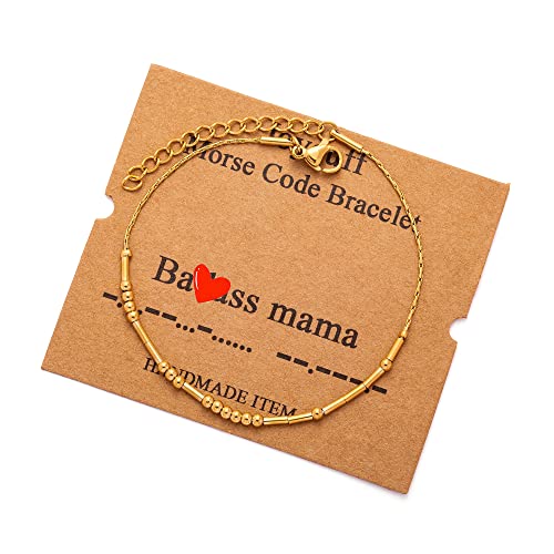 Image of JoycuFF Inspirational Morse Code Bracelets for Women Silver Beads Jewelry Encouragement Mantra Gifts for Her