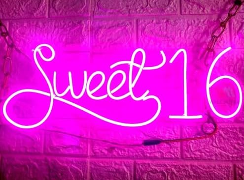 LUXURY SIGN INDIA Sweet 16 Neon Sign Pink Neon Signs for Wall Decor Room Sweet 16 Decorations Gift for Girls Bedroom Decor Happy Birthday Sweet Pink Light Signs Birthday Gifts for Women(20x8)-image-42
