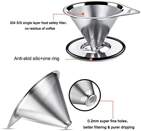 LHS Slow Drip Coffee Filter Metal Cone 