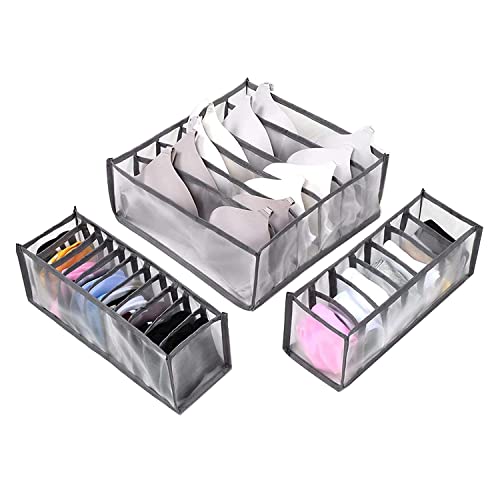 WDOPEN Unterwäsche-Schubladen-Organizer-Set - Faltbare Unterwäsche-Aufbewahrungs- BHS, können unabhängig voneinander platziert Werden (6 + 7 + 11 Zellen) (Grau) Cover