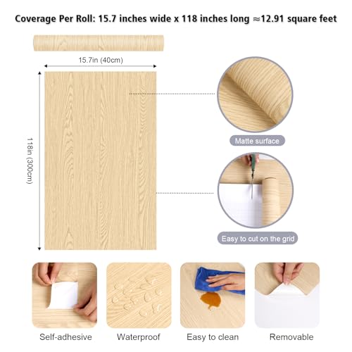 FANCYEASY Light Oak Wood Grain Contact Paper Peel and Stick Countertops Waterproof for Kitchen Bedroom Living Room 15.7"x118" Self Adhesive Removable Wood Vinyl Wrap for Cabinets Countertops Furniture by FANCYEASY - Used condition - Image 6