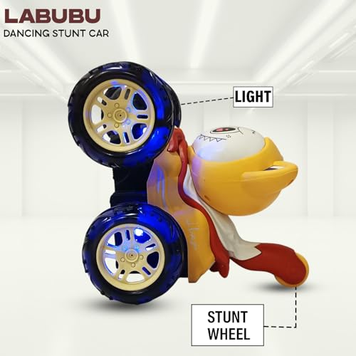 Image of NHR 360 Rotating Stunt RC Car for Kids and Children, Remote Control Rechargeable Car with Lights, Music, 180 Flips, 360 Spins, Durable Indoor & Outdoor Toy for Ages 3+ (Yellow)