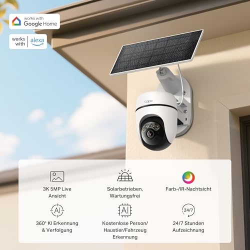 Tapo C630 KIT 360° Solar Überwachungskamera Außen mit Akku | 3K 5MP | Gratis KI-Erkennung | Farb- & IR-Nachtsicht | 24/7 Aufzeichnung… – Ansicht 4