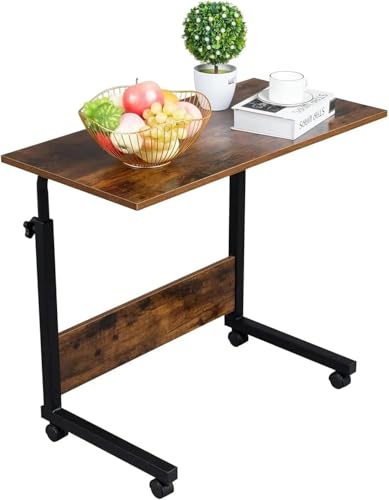 smallrun Mesa portatil Ordenador Escritorio con Ruedas 60 * 40CM Mesa Auxiliar de Altura Ajustable para Dormitorio (Vintage Negro)