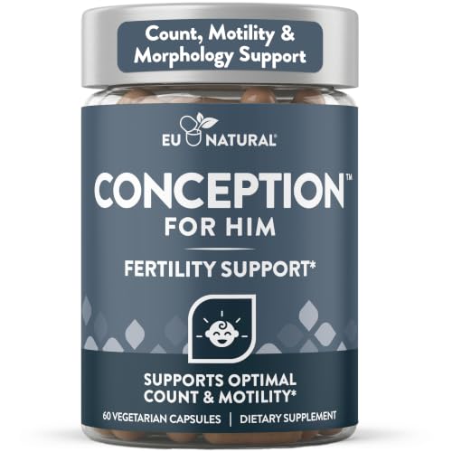 Eu Natural Conception for Him - Male Fertility Supplements with Ashwagandha Folate & Zinc - Sperm Count Motility & Strength Support - Fertility Support for Men 60 Vegetarian Capsules