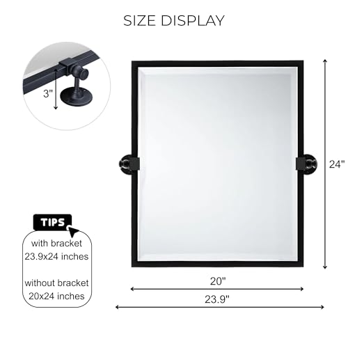 Image of Black Metal Framed Pivot Rectangle Bathroom Mirror Tilting Beveled Vanity Mirrors for Wall, Overall 23.9 x 24 inches (Mirrror 20 x 24 inches)