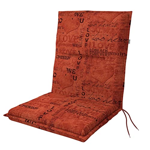 Doppler Niederlehner-Auflage Spot 100x48x5 cm Weiches Gartenstuhl-Polster mit Schriftzug-Design Love in Orange | Komfortable Sitzauflage mit Bindebändern für Balkon Terrasse & Garten