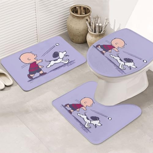 バスセット 3点セット U型 O型 スヌーピー おしゃれ かわいい アニメ バスマット 便座カバー トイレマット 滑り止め 吸水 防臭 洗える 速乾 50x80cm 人気 漫画
