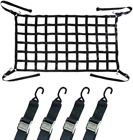 US Cargo Control Long Pickup Truck Bed Cargo Net, 82 Inches by 50 Inches, Durable Cargo Net with S-Hook Fittings, Cam Buckles for Strap Adjustment, Ideal for Long Pickup Truck Beds and Trailers