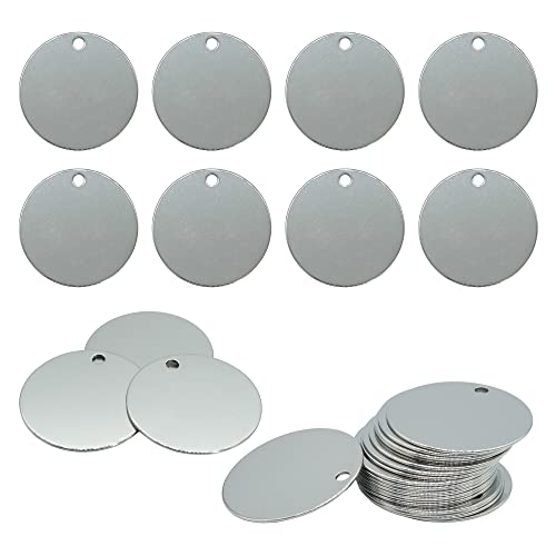 StayMax 1.5 Inch Round Metal Engraving Blanks Stamping Blanks with Hole Stainless Steel Blank Tags 25 Pack