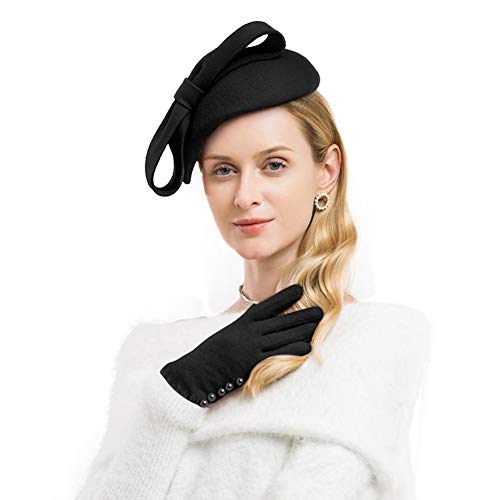 F Fadves Wool Felt Fascinator Winter Women Pillbox Hat Bowknot Fedoras Black #TOP6
