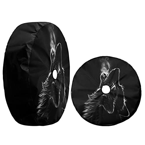 Image of Black 3D Wolf Spare Tire Cover with Backup Camera Hole Wheel Fit Trailer, RV, SUV and Many Vehicle 18inch 18'' with Backup Camera Hole