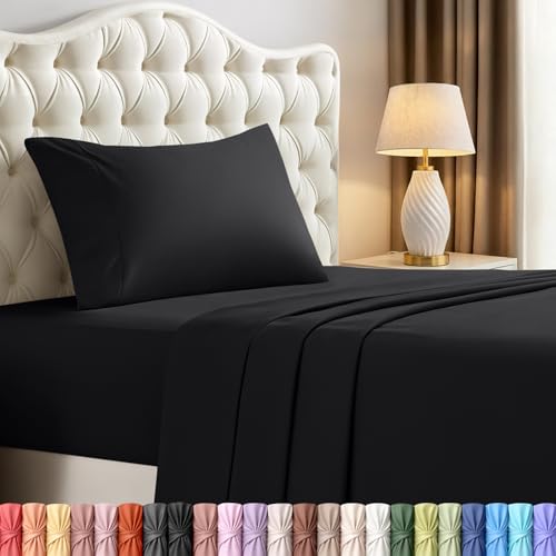 Image of Utopia Bedding Twin Sheet Set - 3 Piece Bed Sheets for Twin Size Bed, Soft and Breathable Microfiber, Includes 1 Fitted Sheet, 1 Flat Sheet and 1 Pillowcase (Black)
