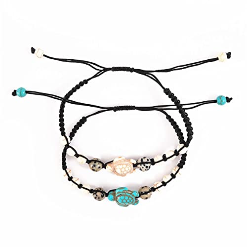 Fuqimanman2020 2pcs Bohemian Turquoise Turtle Beaded Braided Bracelet Set Adjustable String Strand for Women Summer Beach Holiday Jewelry