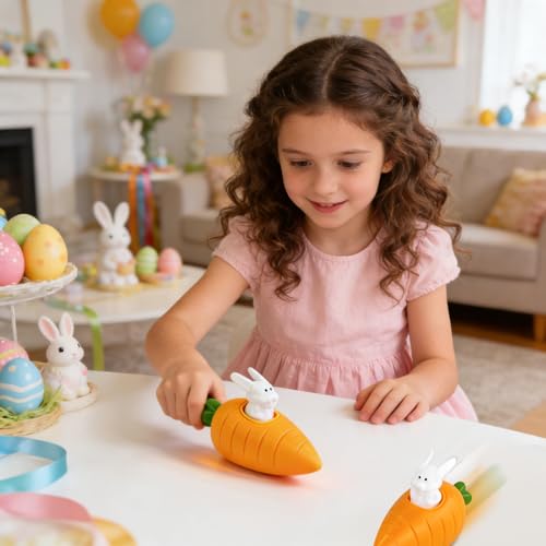 Jsdoin Easter Bunny & Carrot Pull Back Racers for Kids Easter Party Bag Fillers or Gift Ideas,(Pack of 4)