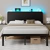 Feonase Queen Bed Frame with Ergonomic Storage Headboard & Charging Station, LED Platform Bed Frame, Heavy Duty Metal Slats, Easy Assembly, Black