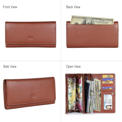 Image of Women's Top Grain Leather Wallet, RFID Blocking Bifold clutch, 17 Card Slots, Zip Pocket Organizer, Elegant Gift for Women - Birthday, Valentine, Anniversary - RUST