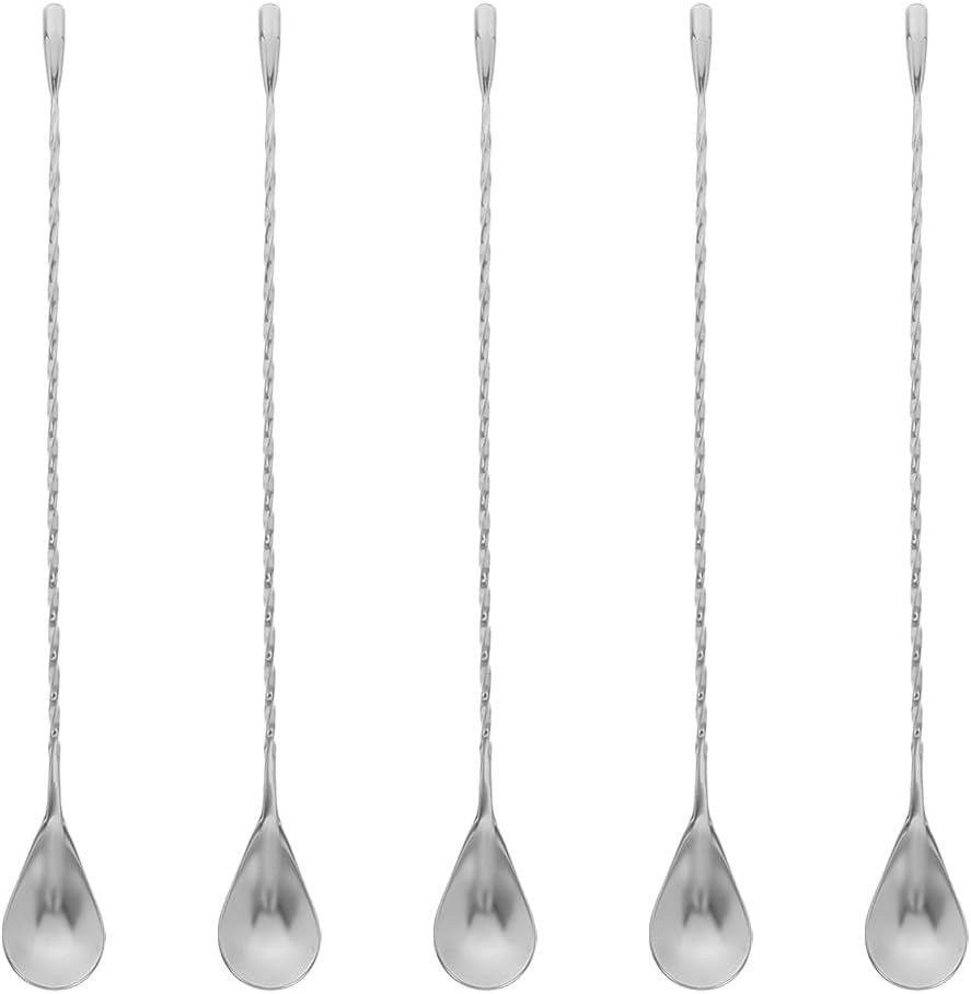 MAGICLULU 5pcs Cocktail Spoons: Bar Stirring Spoon Long Handle Stainless Steel Spiral Pattern Cocktail Mixing Shaker Tool For For Bar Shaker Tall Cups 12 Inch