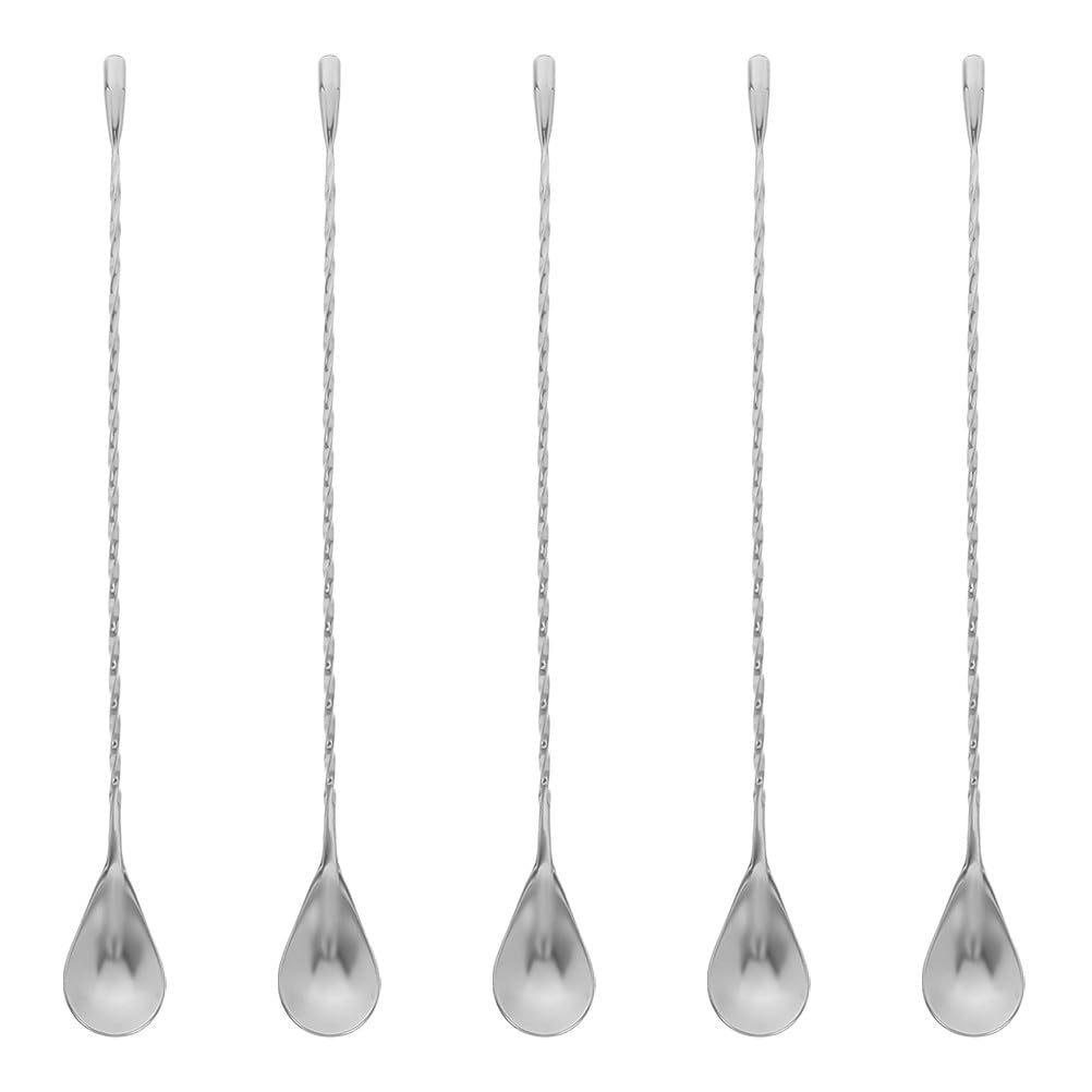 MAGICLULU Cucchiaio da bar per mescolare 5 pezzi: cucchiaio shaker da in acciaio inossidabile da 12 pollici con motivo a spirale e manico lungo per tè e caffè.
