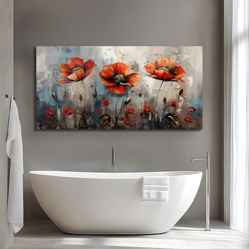 SERIMINO Large Wall Art for Living Room, Nature Floral Botanical Wall Art, Red Flowers Canvas Prints Paintings, Wildflower Modern Home Decor Bathroom Dining Room Kitchen 30"X60"