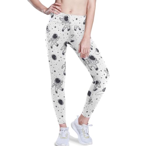 Pantalones de yoga de pierna recta con diseño de astronauta y líneas mallas suaves XS-XXL
