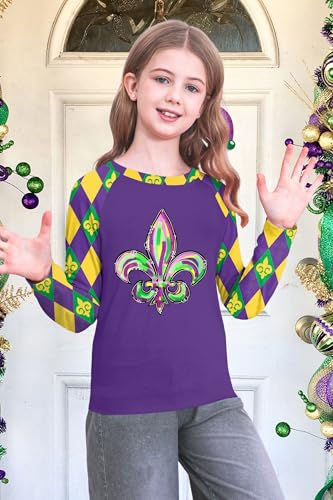 Image of Mardi Gras Shirt for Kids: Toddler Boys Girls Mardi Gras Long Sleeve Happy Carnival Outfits Mask Graphic Tee 4-12 Years