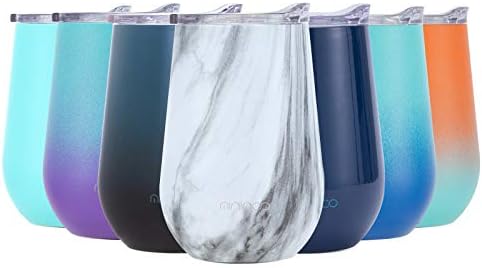 Insulated Wine Tumbler with Lid Stainless Steel Stemless Wine Glass Tumbler Cup,12 OZ Wine Tumbler with Lid and Straw Marble
