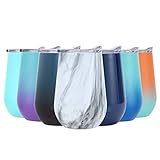 Insulated Wine Tumbler with Lid Stainless Steel Stemless Wine Glass Tumbler Cup,12 OZ Wine Tumbler w