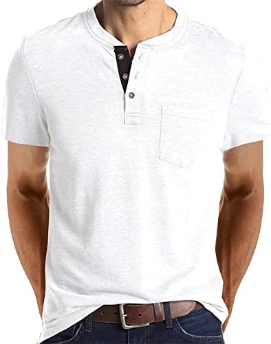 Aulemen Men’s Henley Shirt Long Sleeve Casual Lightweight Button Cotton Basic T-Shirt with Pocket