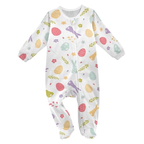 Dussdil Easter Bunnies Heart Egg Baby One-Piece Footies Sprig Flower Newborn Rompers Pajamas Cotton Footed Pjs for Sleep Play Boys Girls 6 Month