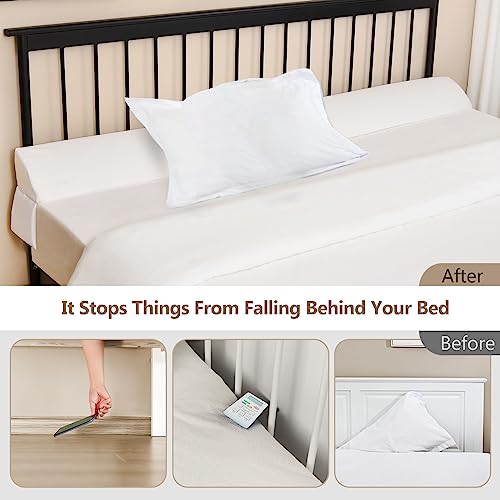 Vekkia King Bed Wedge Pillow for Headboard/Wedge Pillow Headboard/Bed Gap Filler/Headboard Pillow,Pillow Wedge for Headboard Gap0-3.5",Stop Loosing Your Pillows,Phone&Glasses(White 76"x6.5"x4.5")