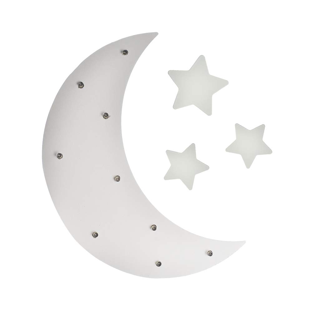 Homeford Moon & Stars LED Light Up Wood Wall Decor, White, 4-Piece